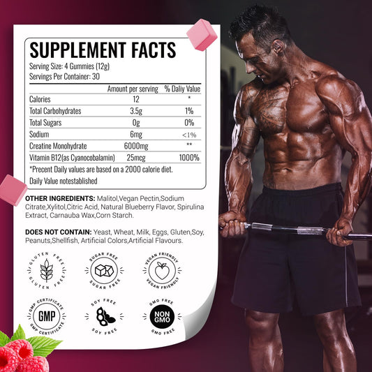Close-up of AMZXO Creatine Gummies raspberry flavor chew
