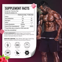 Close-up of AMZXO Creatine Gummies raspberry flavor chew