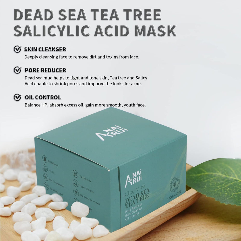 ANAI RUI Dead Sea Mud Mask activated charcoal texture for deep cleansing.