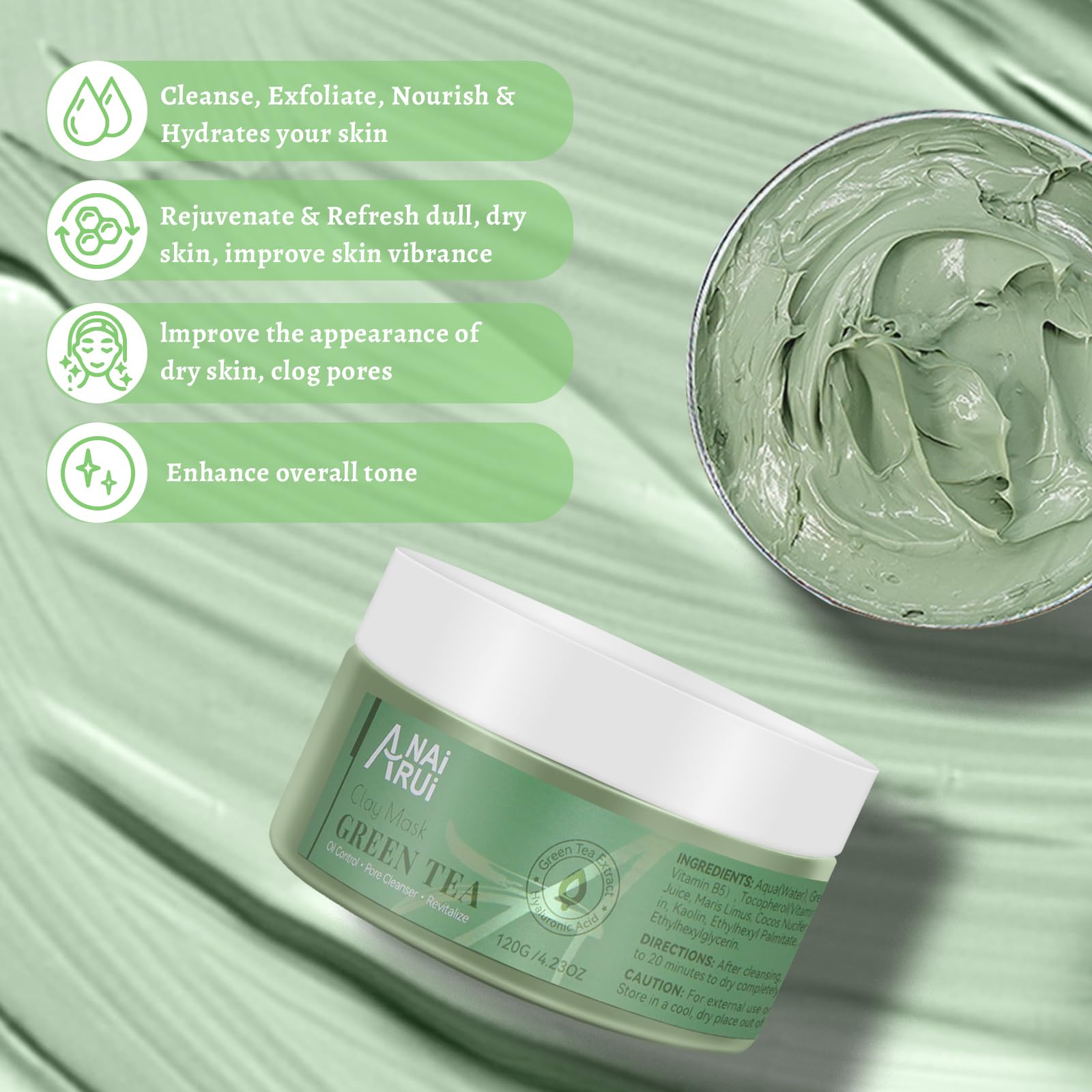 Scoop-ready texture of ANAI RUI Green Tea Mask for smooth facial coverage