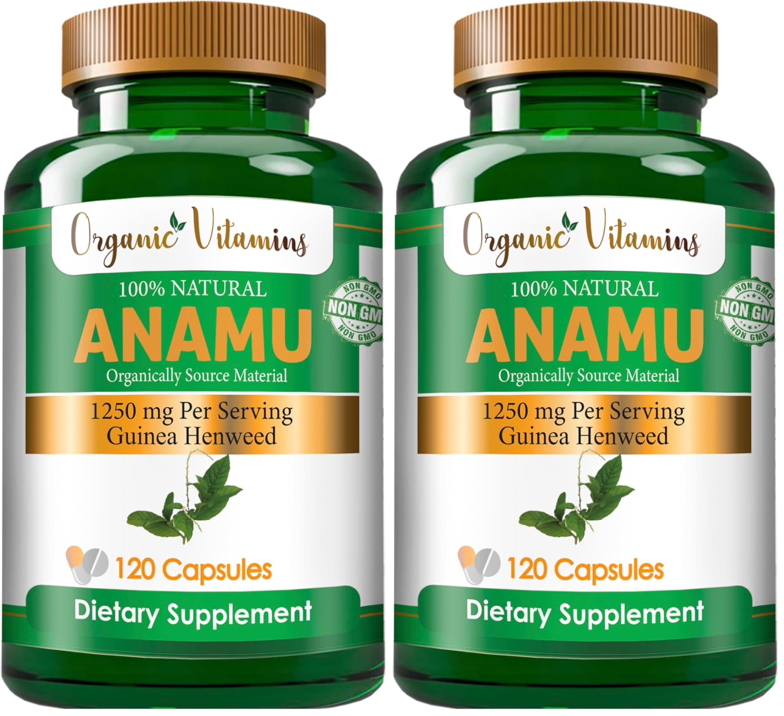 Organic Anamu 1250mg bottle with 120 capsules