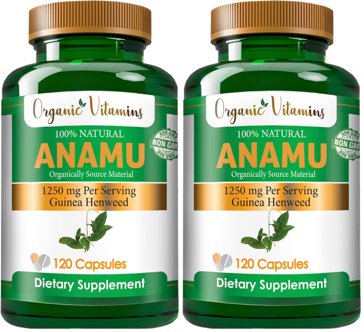Organic Anamu 1250mg bottle with 120 capsules