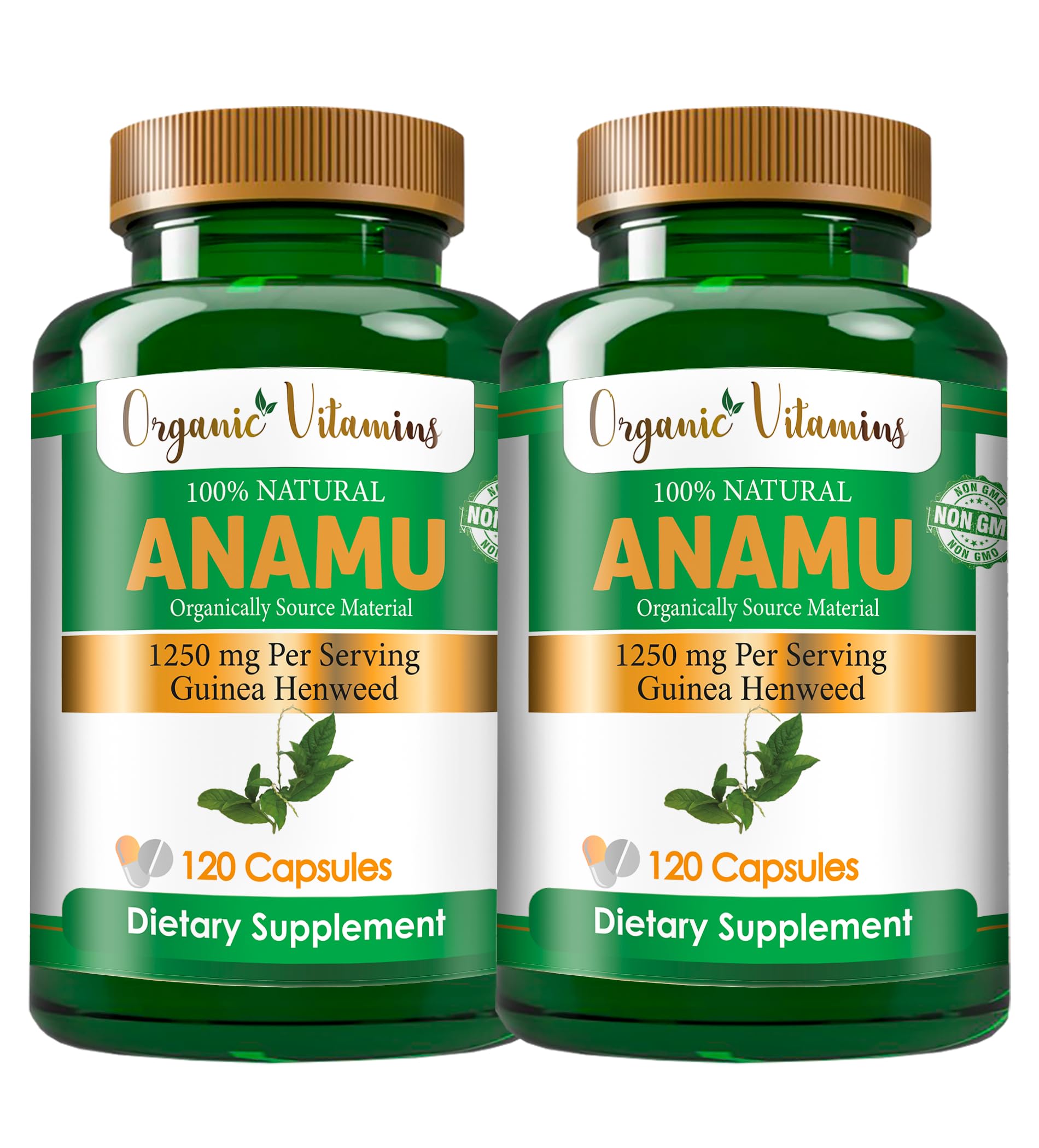 Front view of Vitamisan Organic Anamu 1250mg bottle with 240 capsules