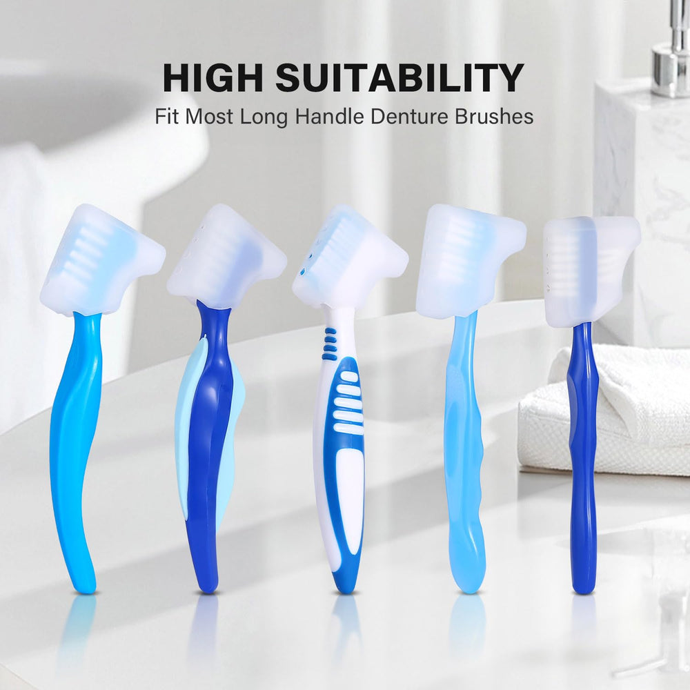 Fits most long-handle denture brushes with flexible silicone