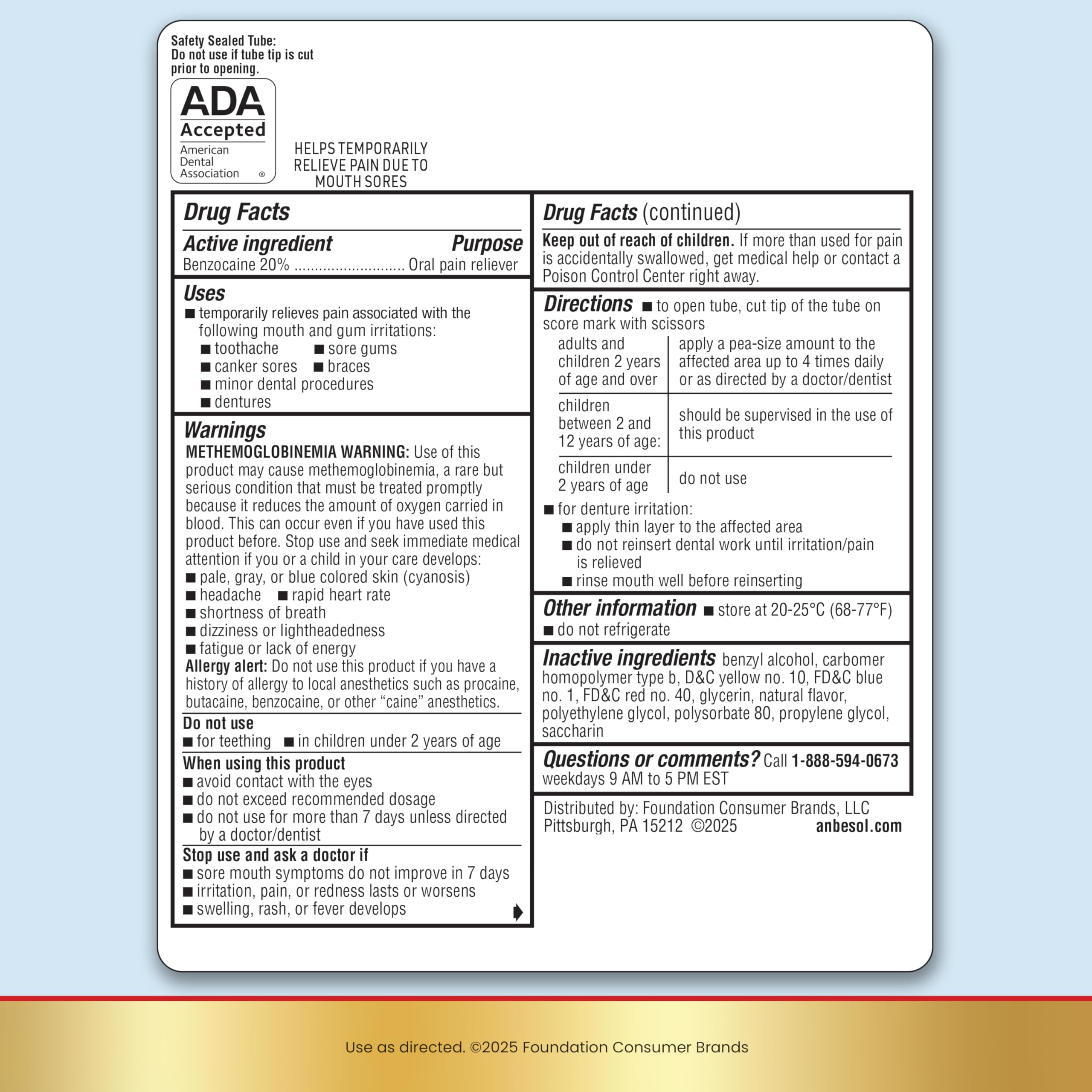 Front package labeling of Anbesol Gel Maximum Strength