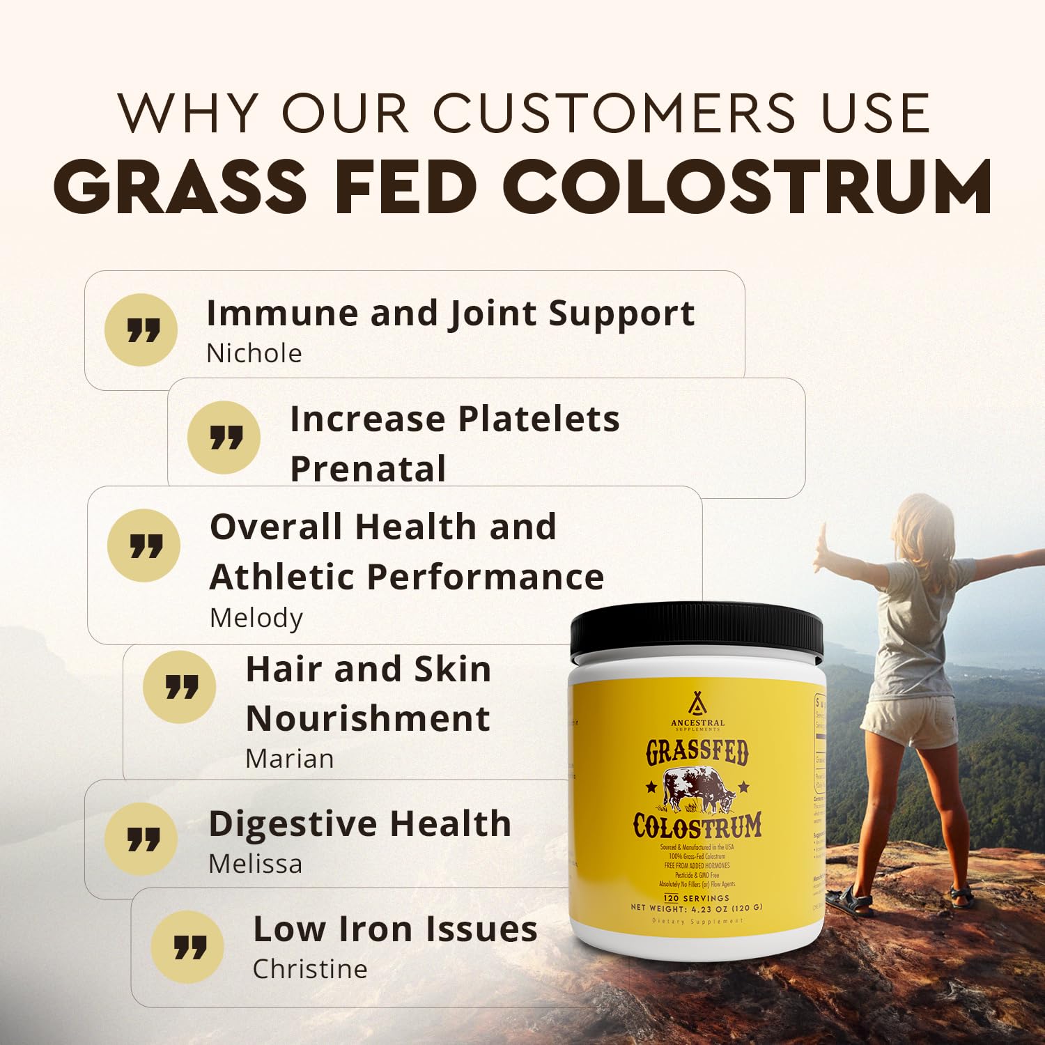 Ingredients and nutrition panel for colostrum powder