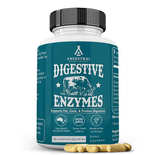 Label of Ancestral Digestive Enzymes with Probiotics and 90 capsules