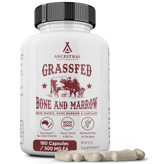Ancestral Supplements Grass-Fed Beef Bone and Marrow bottle with 180 capsules