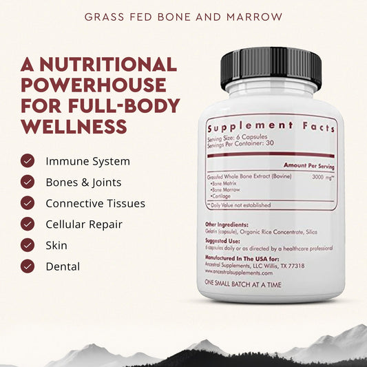 Close-up of beef bone marrow capsules in bottle
