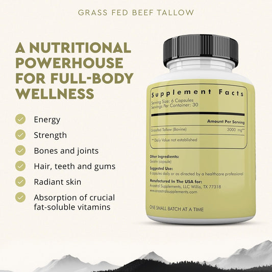 Close-up of grass-fed beef tallow capsules