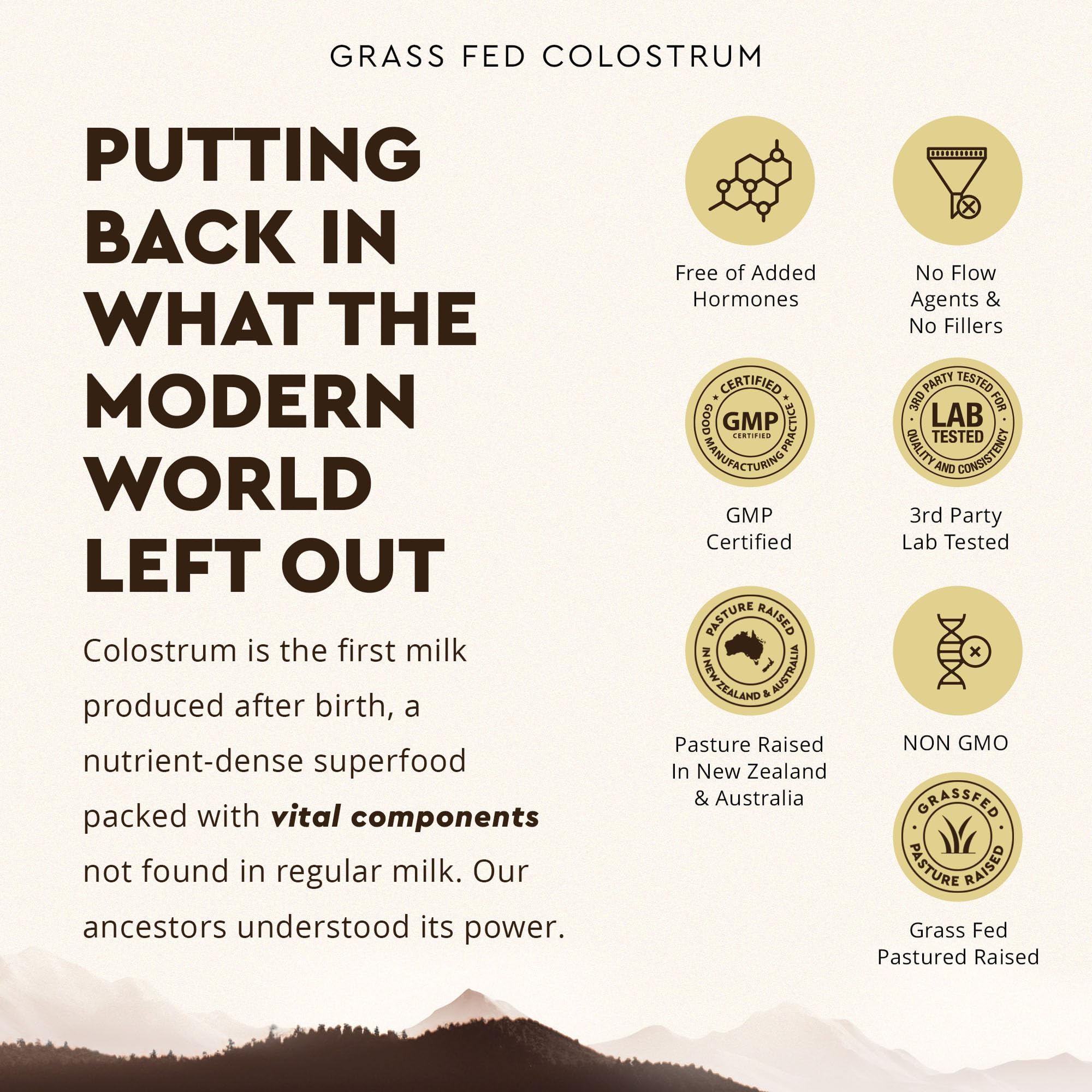 Ancestral Supplements Bovine Colostrum Powder lab-tested label emphasizing purity and third-party verification
