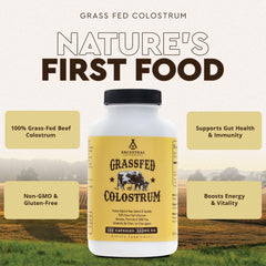Close-up of grass-fed beef colostrum capsules in a row