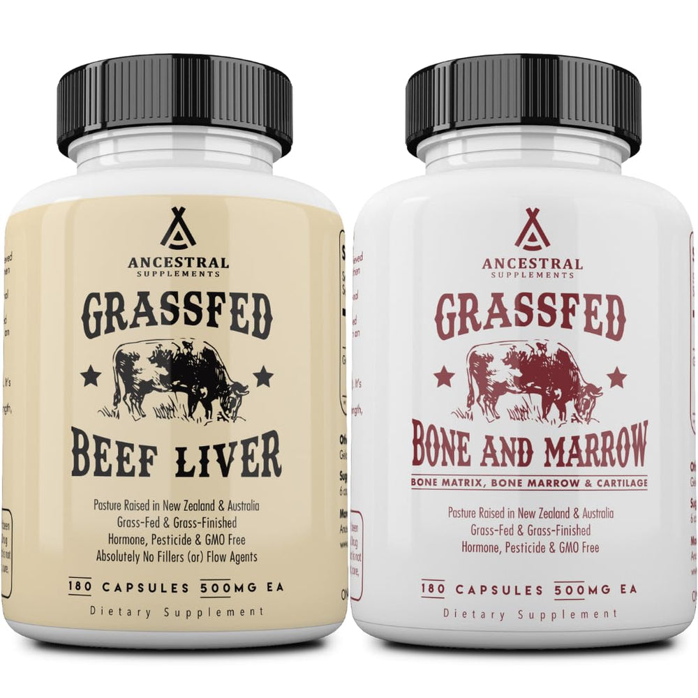 Ancestral Supplements grass-fed beef liver and bone marrow capsules bundle 2 pack, 3000mg, 180 capsules