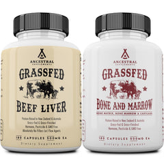 Ancestral Supplements grass-fed beef liver and bone marrow capsules bundle 2 pack, 3000mg, 180 capsules