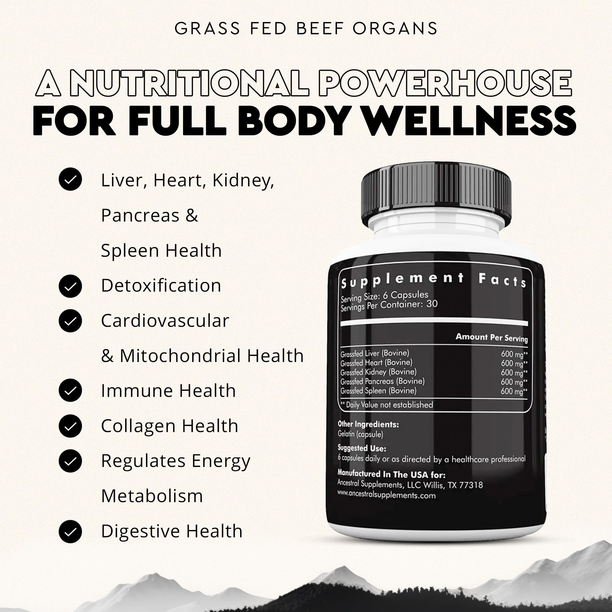 Heart capsule featuring grass-fed beef heart and CoQ10 content