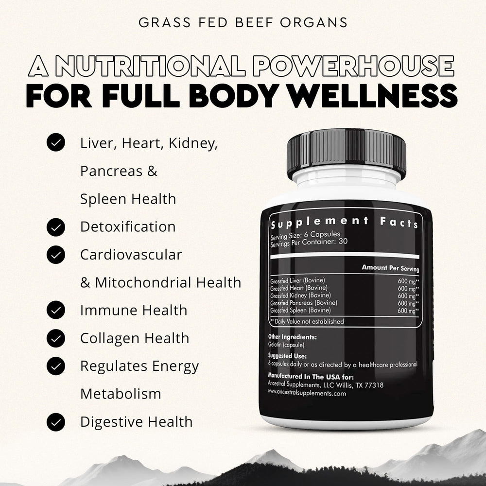Heart capsule featuring grass-fed beef heart and CoQ10 content