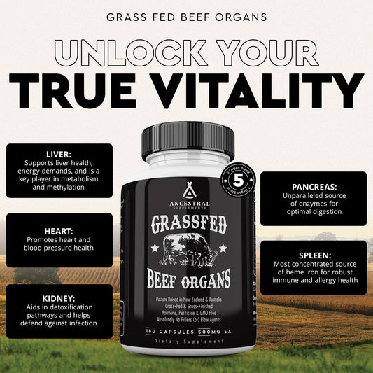 Liver capsule highlighting grass-fed beef liver component (600mg per serving)