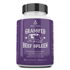 Ancestral Supplements Grass Fed Beef Spleen bottle illustrating immune support potential.