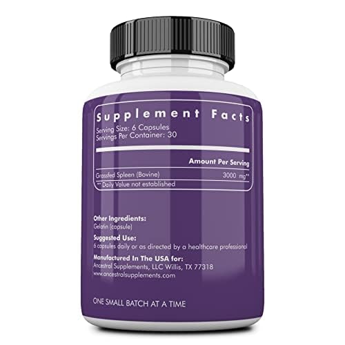 Ancestral Supplements Grass Fed Beef Spleen capsules for daily iron and energy support.