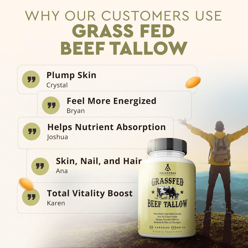 Packaging image of Ancestral Supplements grass-fed beef tallow capsules