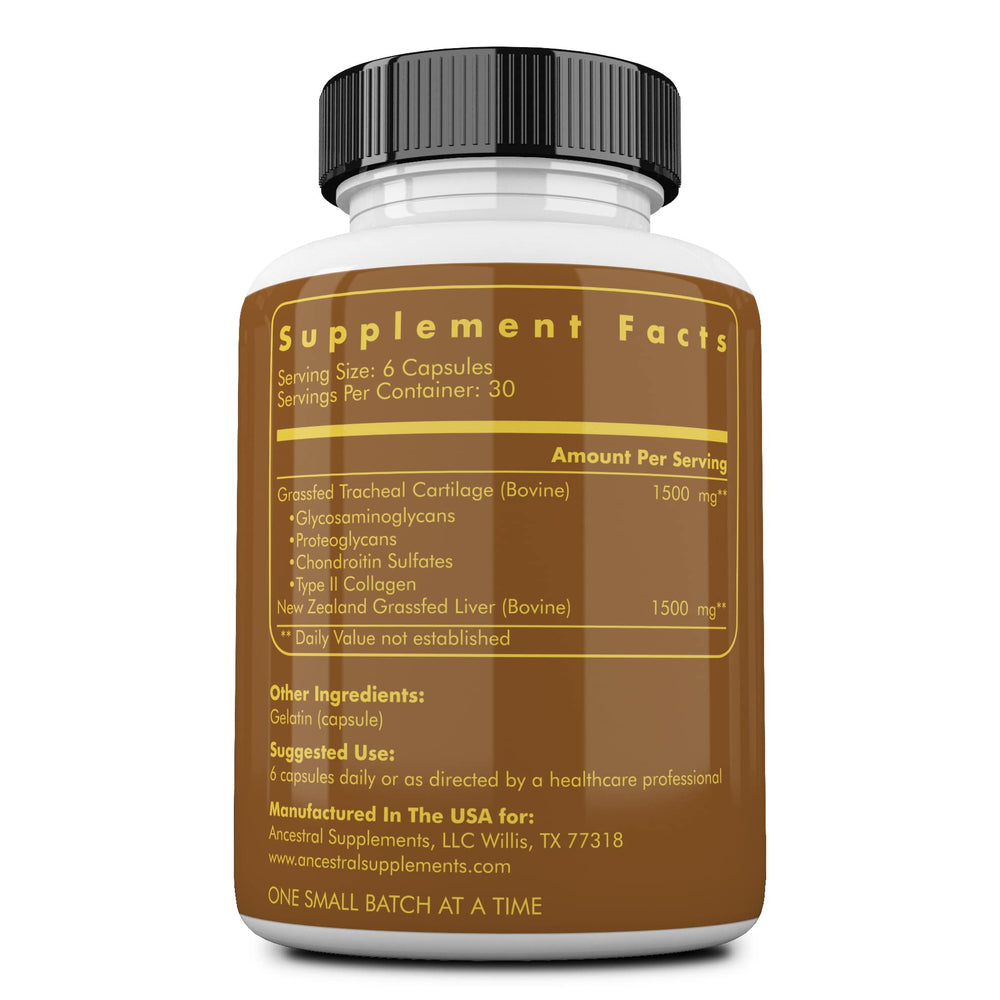 Ancestral Supplements grass-fed beef trachea liver capsules support joint comfort.