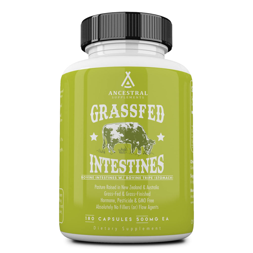 Bottle of Ancestral Supplements Grass Fed Beef Tripe (Intestines) 180 Capsules