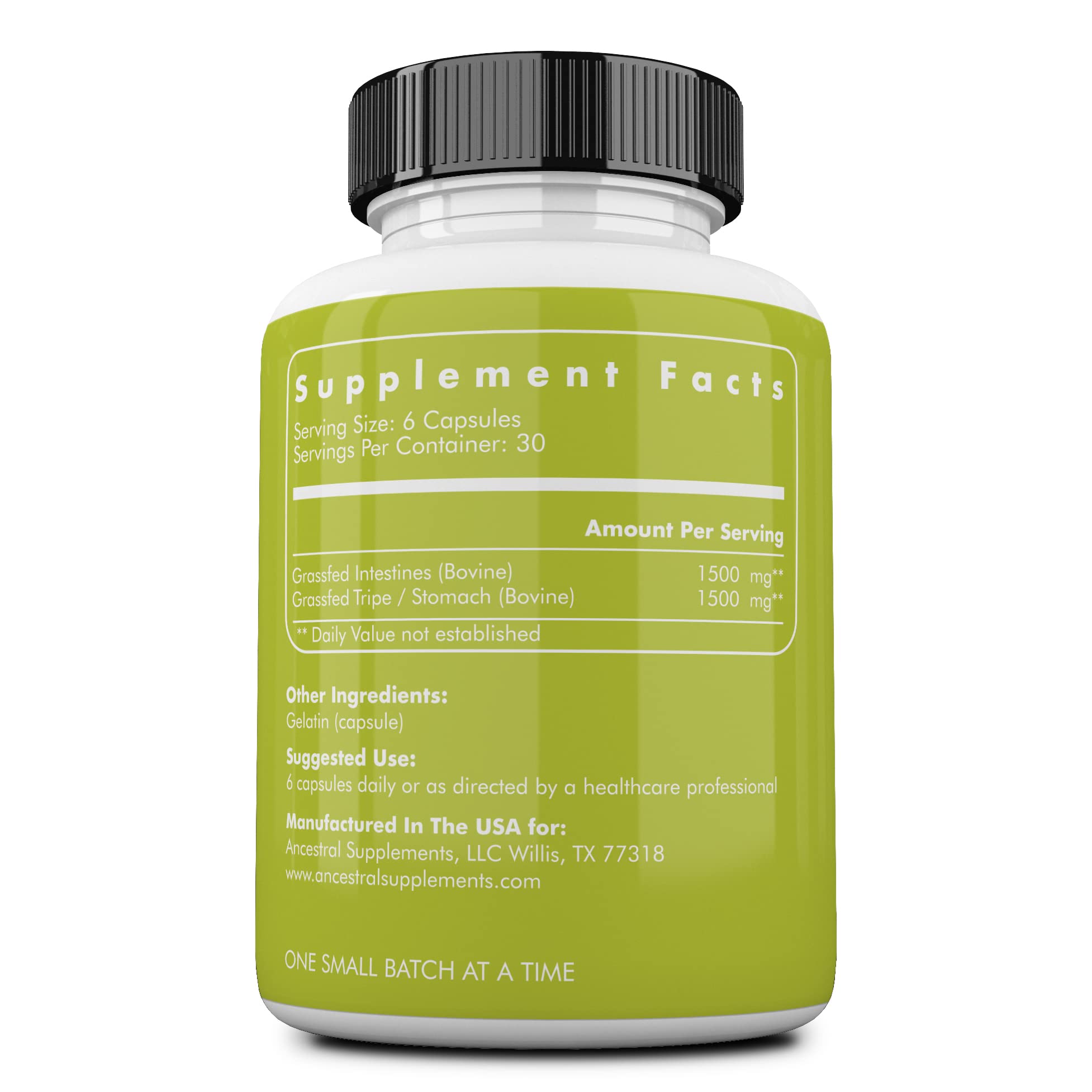 Product label highlighting grass-fed beef Tripe and 3000mg dosage