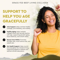 Ancestral Supplements Living Collagen bottle front label emphasizes grass-fed, non-heat-treated source.