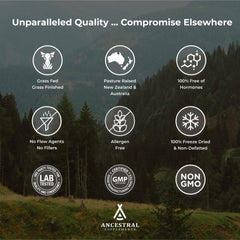 Ancestral Supplements packaging on a countertop, conveying small batch non-GMO quality.