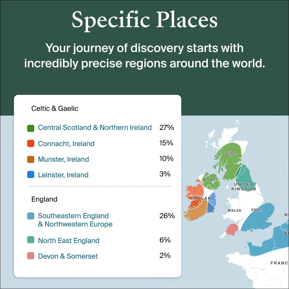 Geographic origins map showing AncestryDNA regions