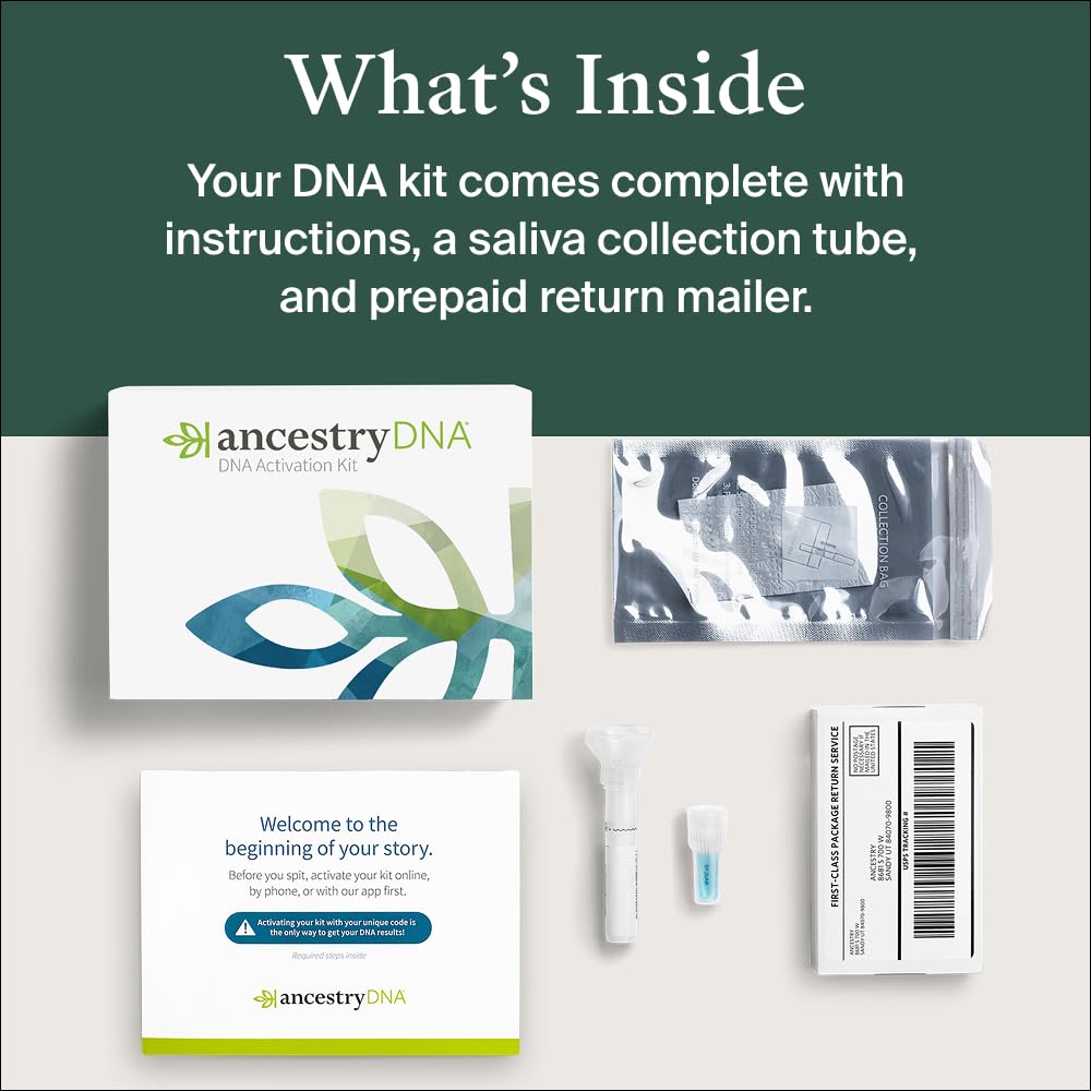 AncestryDNA kit packaging with contents