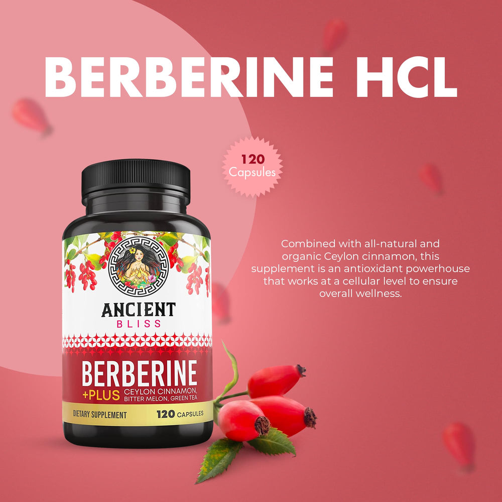 Close-up of Berberine HCI capsules showing the 1200mg blend