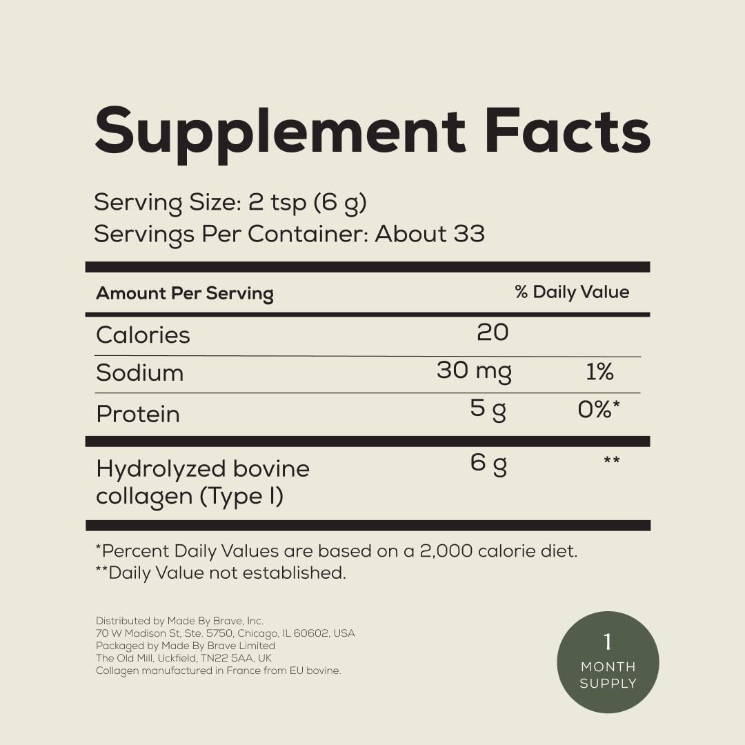 EU grass-fed origin label on Ancient and Brave True Collagen packaging.