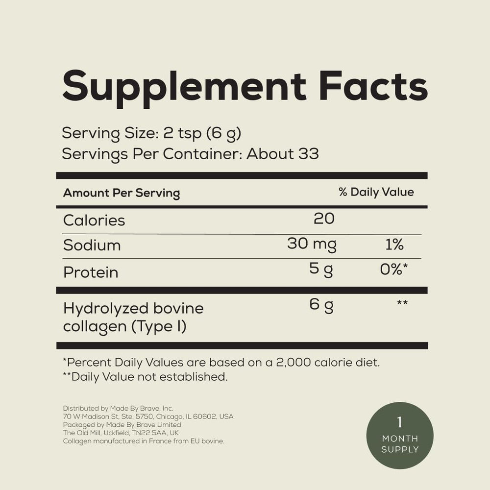 EU grass-fed origin label on Ancient and Brave True Collagen packaging.