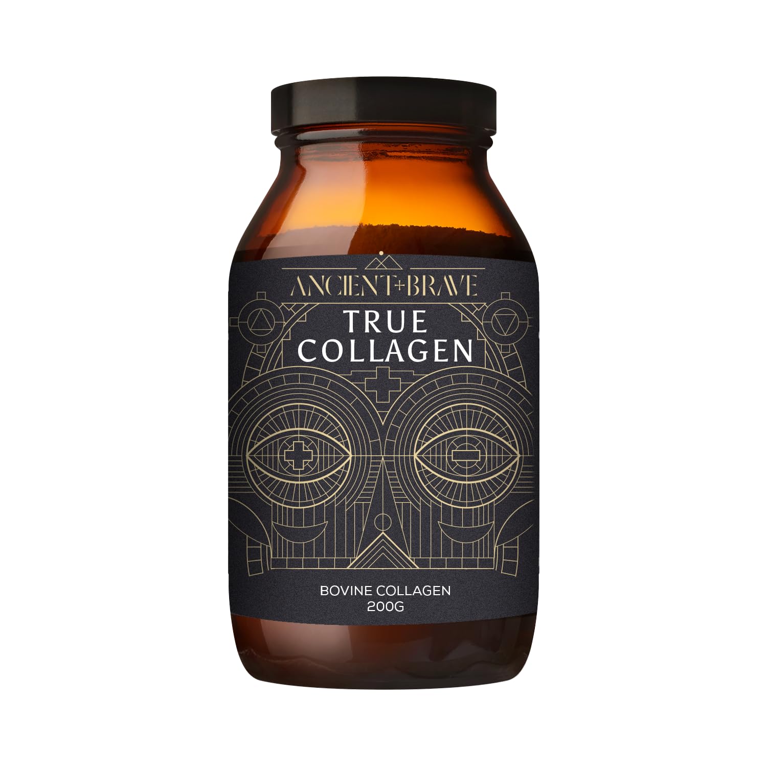 Ancient and Brave True Collagen Powder tub with EU grass-fed peptides for daily use.