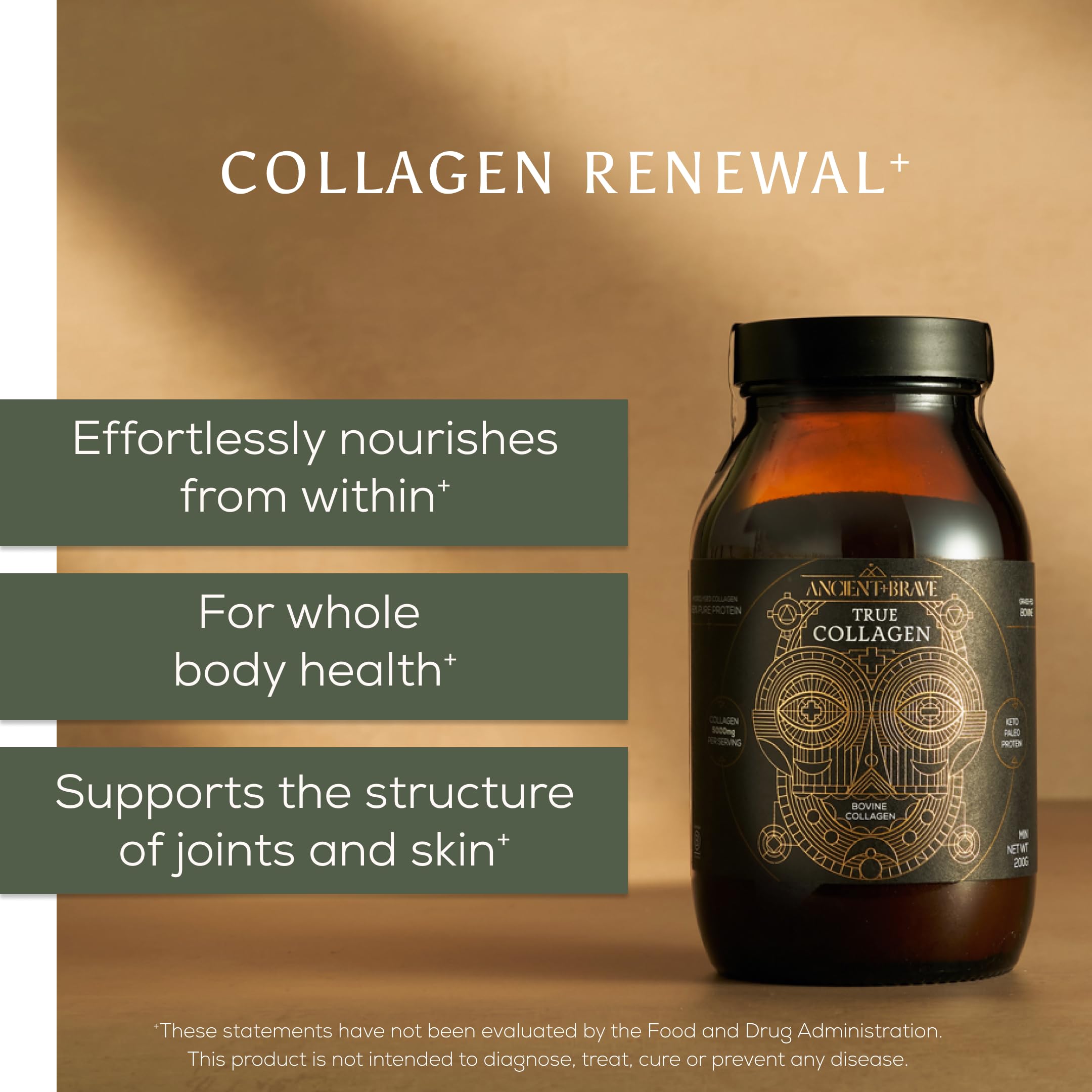 Ancient and Brave collagen scoop ready for 5 g daily servings.