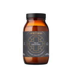 Front view of Ancient + Brave True Creatine+ Monohydrate powder tub (6.34 oz, 30 servings).
