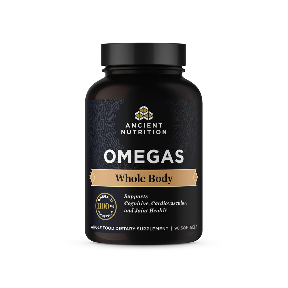 Ancient Nutrition Ancient Omegas Whole Body bottle showing freshness seal for clarity and trust