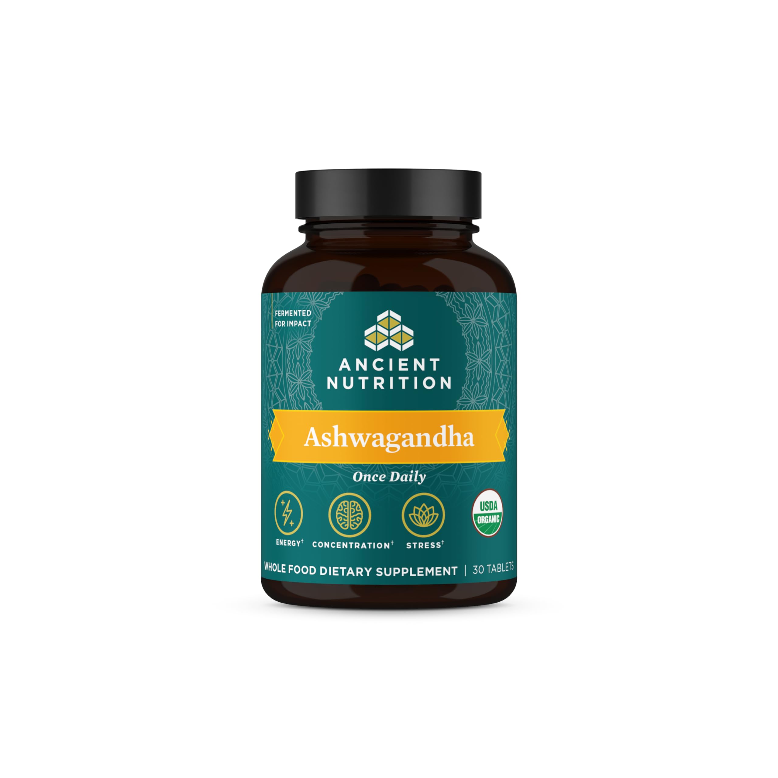 Ancient Nutrition Ashwagandha tablets bottle 30 count