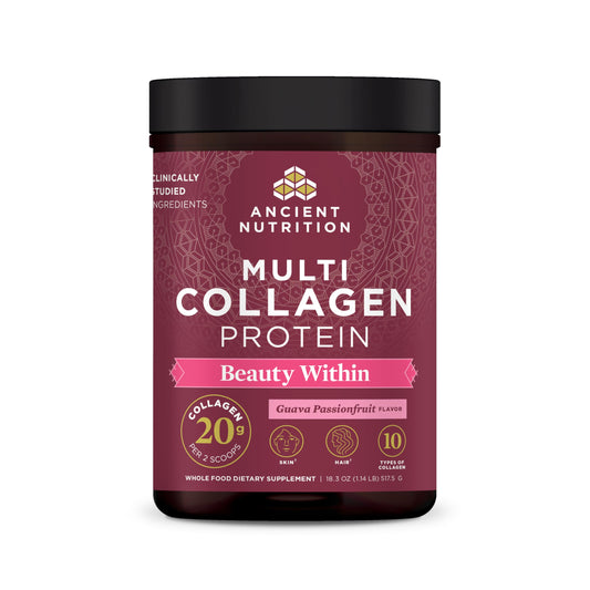 Ancient Nutrition Beauty Within Guava Passionfruit multi-collagen powder 18.3oz label