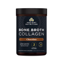 Front view of Ancient Nutrition Bone Broth Collagen Chocolate container
