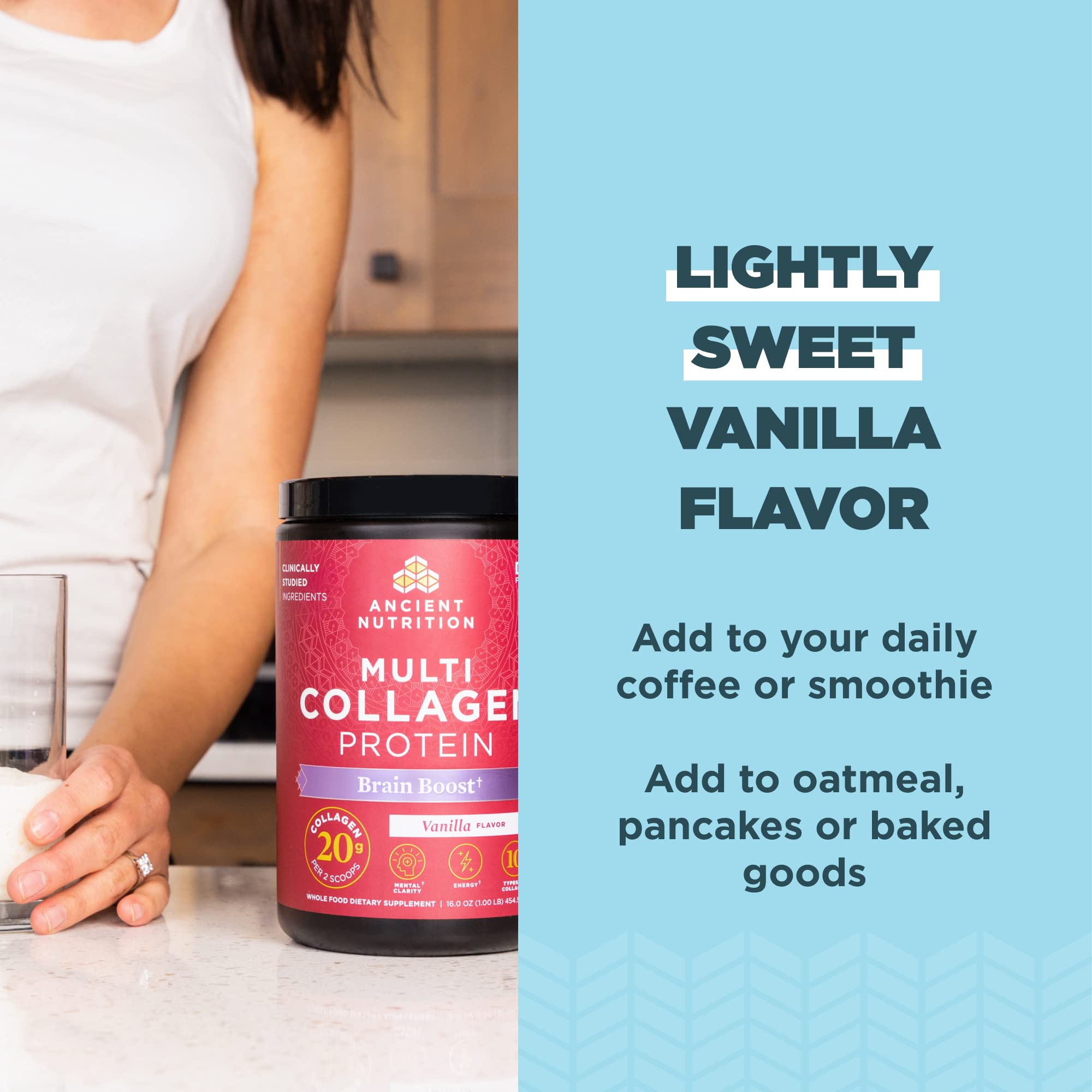 Product label showing Brain Boost and serving size