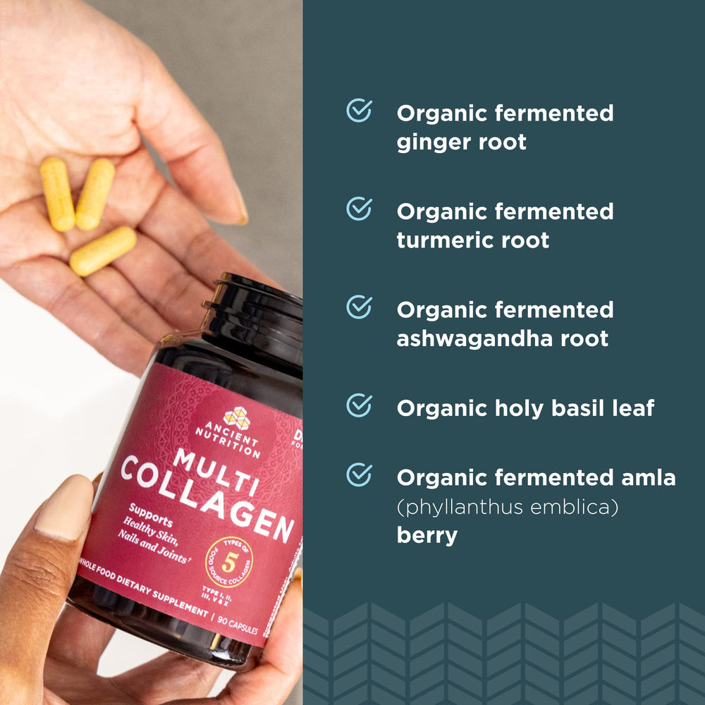 Ancient Nutrition collagen pills in use during a busy day for routine wellness.
