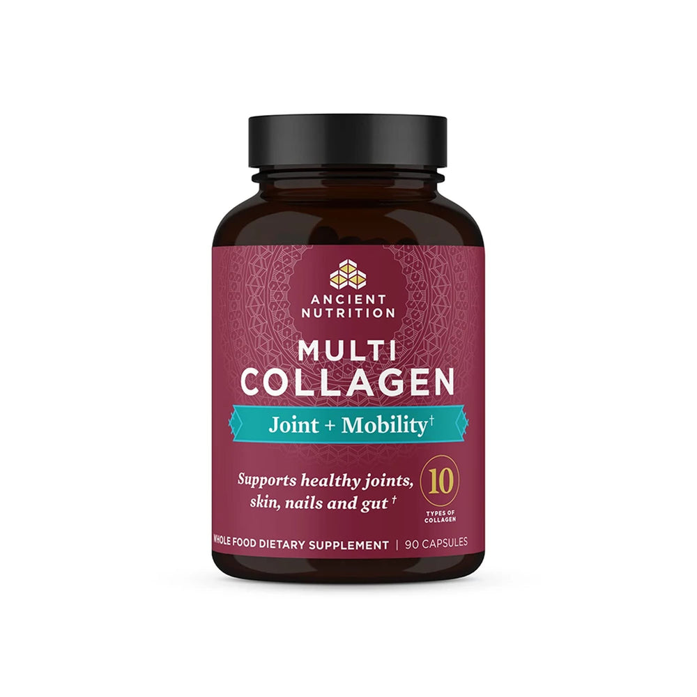 Bottle of Ancient Nutrition Joint + Mobility Multi Collagen capsules 90 count