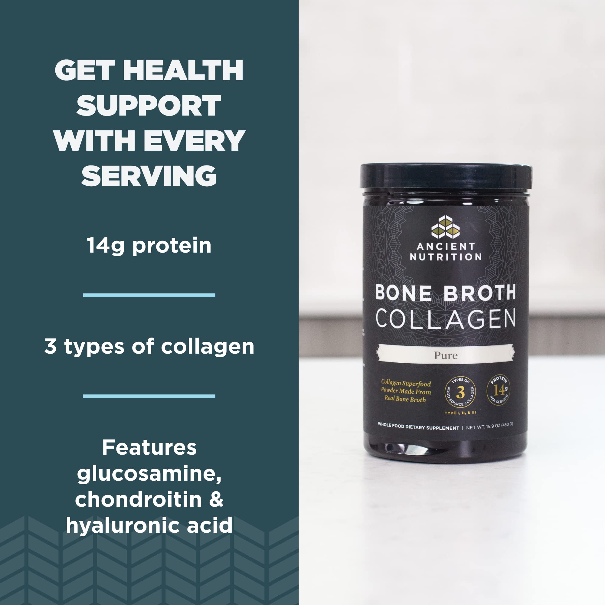 Ancient Nutrition collagen powder in smoothie for daily nourishment