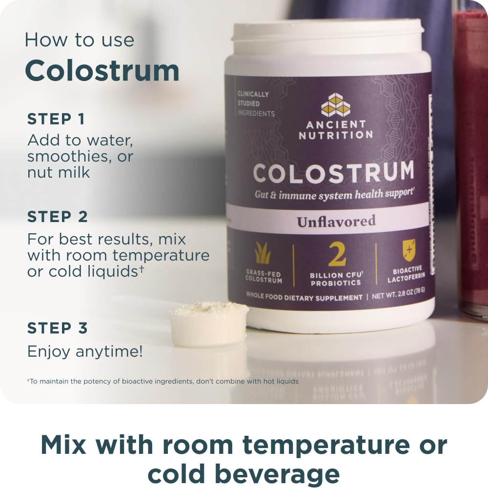 Unflavored colostrum powder blended into a smoothie