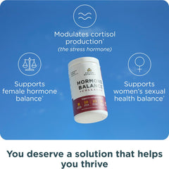 Ancient Nutrition Hormone Balance vanilla powder tub ready to mix for beverages.