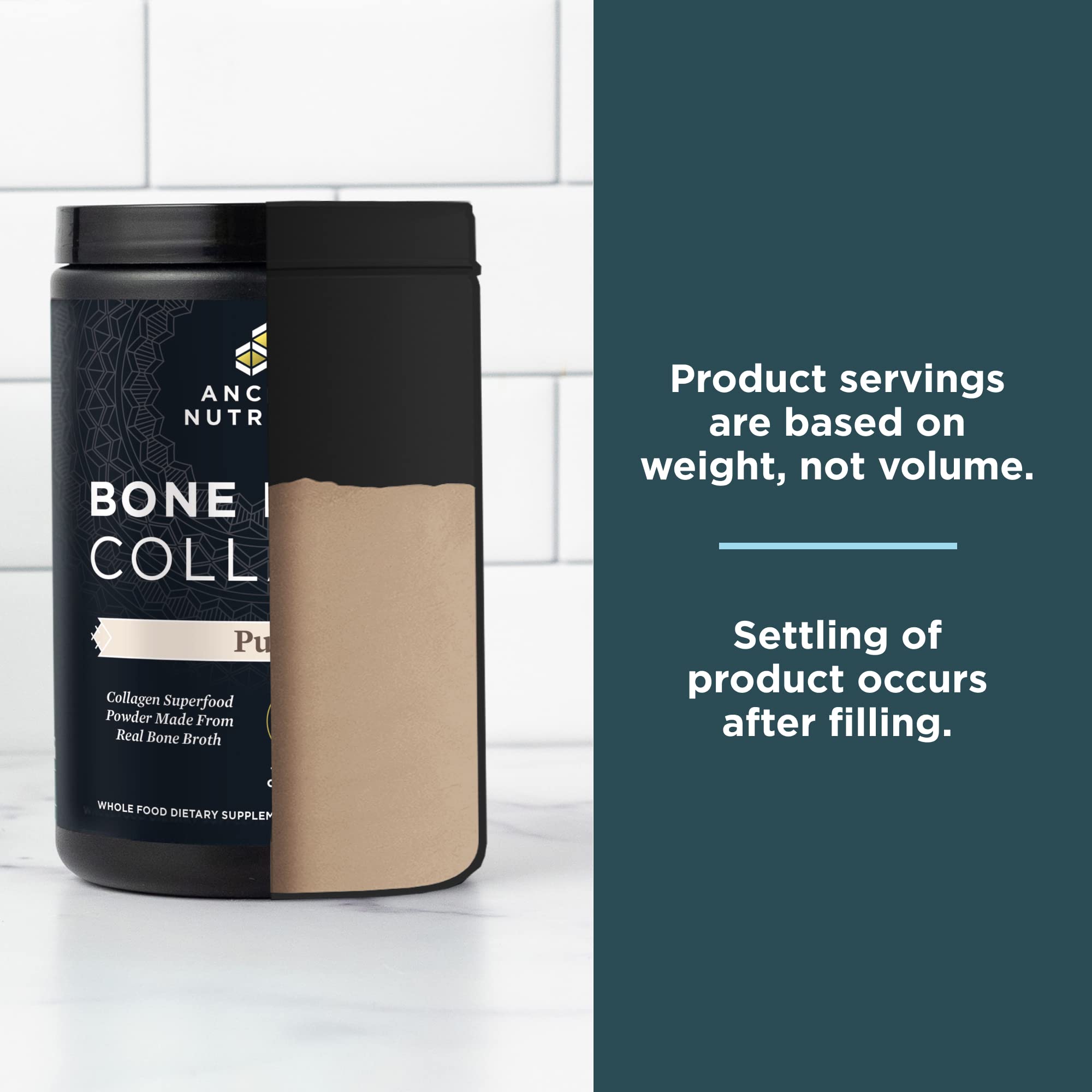 Kitchen scene with bone broth collagen powder and ingredients