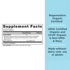 Bottle label featuring Burdock Root and Reishi for liver support