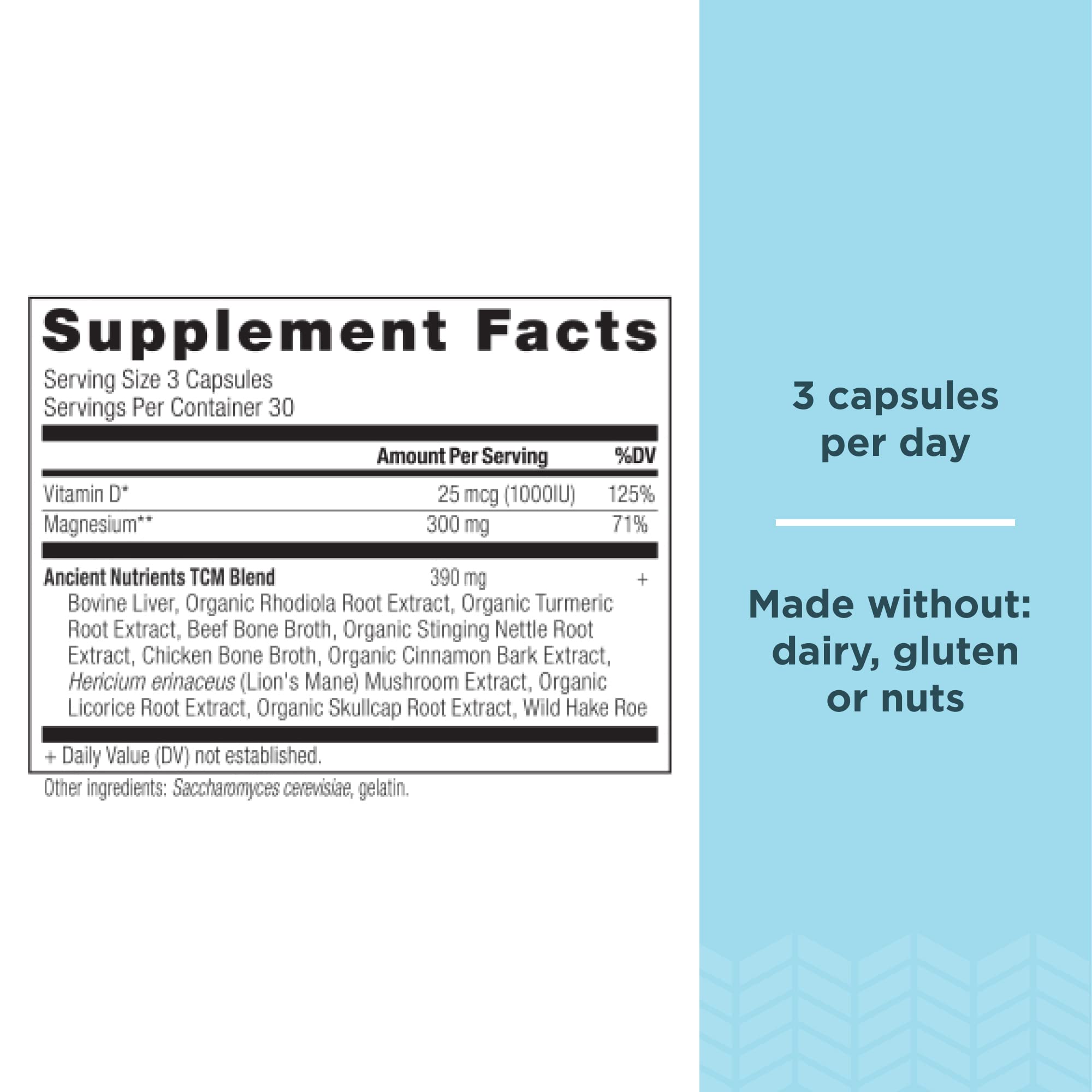 Close-up of magnesium 300mg with Vitamin D and herbs